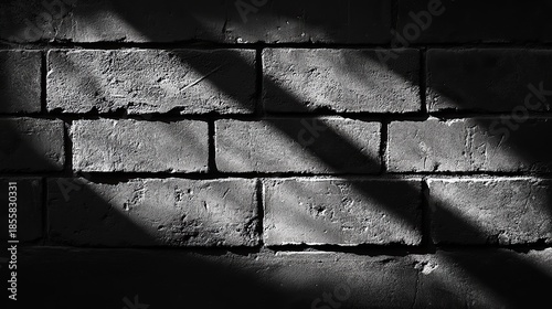 B/W close-up of a brick wall with dramatic shadows creating a textured effect