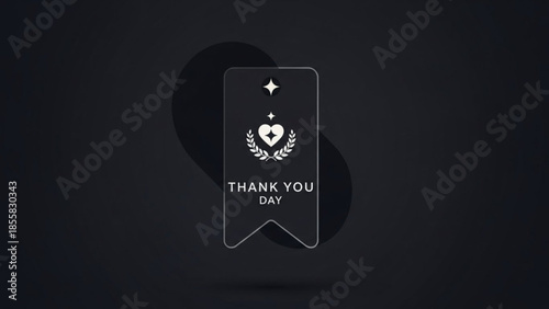 Gratitude expression on dark background with heart laurel wreath and thank you text in white