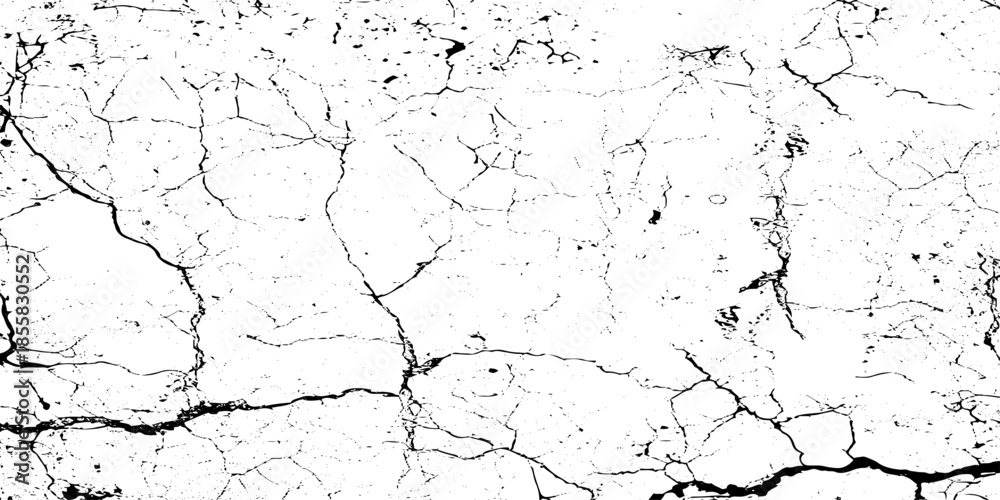 Fototapeta premium Black, white grunge dust crack, scratch concrete wall texture pattern background. Ideal for grunge background, aged surface, urban decay effect. grunge distressed overlay featuring natural split Line.