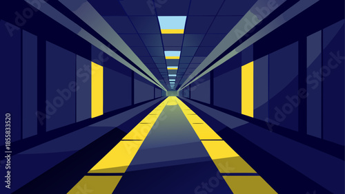 Abstract corridor with yellow lines