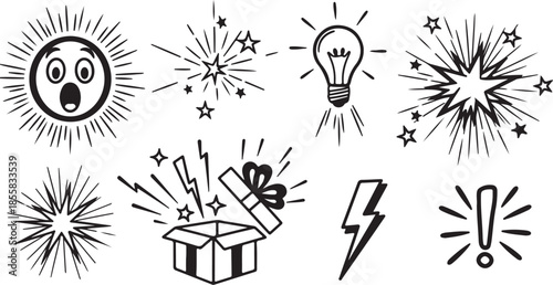 Hand drawn vector illustration set of abstract symbols and flowers