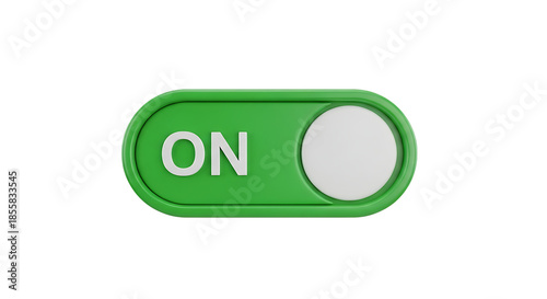 Green toggle switch with the word on displayed isolated on transparent background
