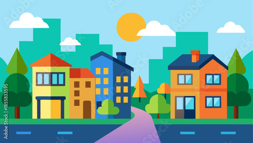 Colorful suburban neighborhood