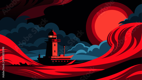 Lighthouse in stormy night