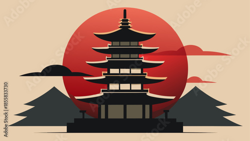 Traditional japanese pagoda sunset