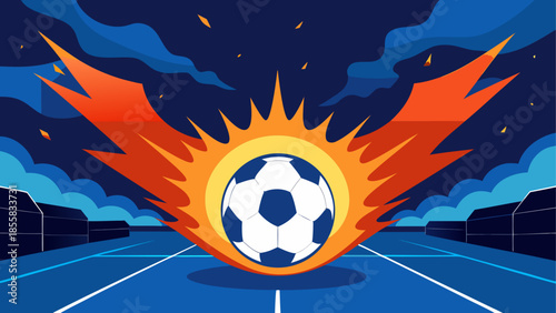 Soccer ball sunrise on football field