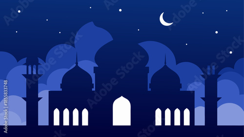 Nighttime mosque silhouettes