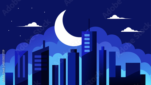 Cityscape under moonlit night