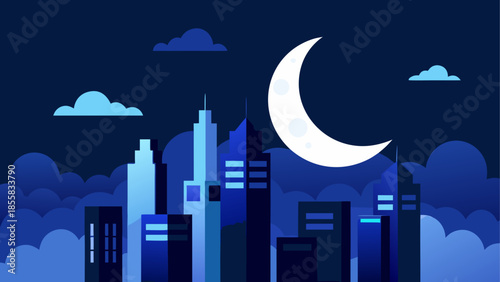 Cityscape under moonlit night