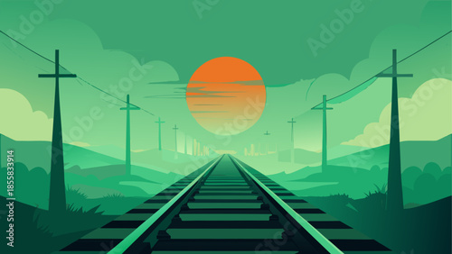 Sunset over railroad tracks