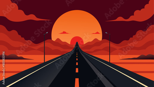 Sunset over open road