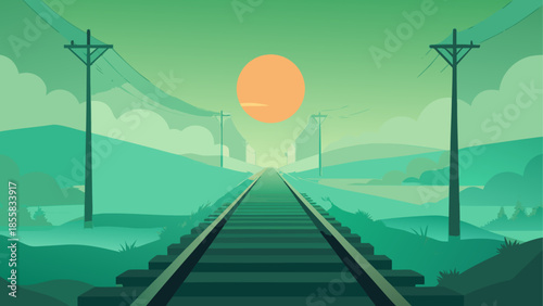 Sunset over railroad tracks