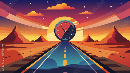 Desert highway at sunset