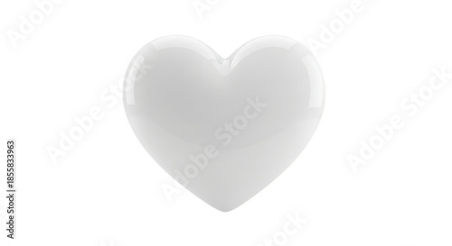 A smooth white heart shape with subtle shading isolated on transparent background