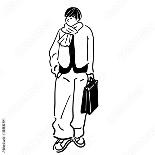 Man holding a bag Line art Vector