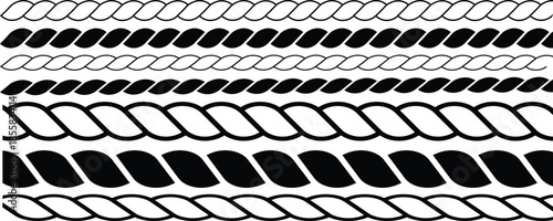 straight outline rope border pattern. Rope brush pattern. Thread pattern seamless. seamless hemp cord line collection on Transparent background
