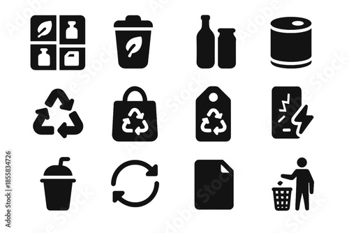 Negative clean icon set textures recycling vector container no plastic shading cycle