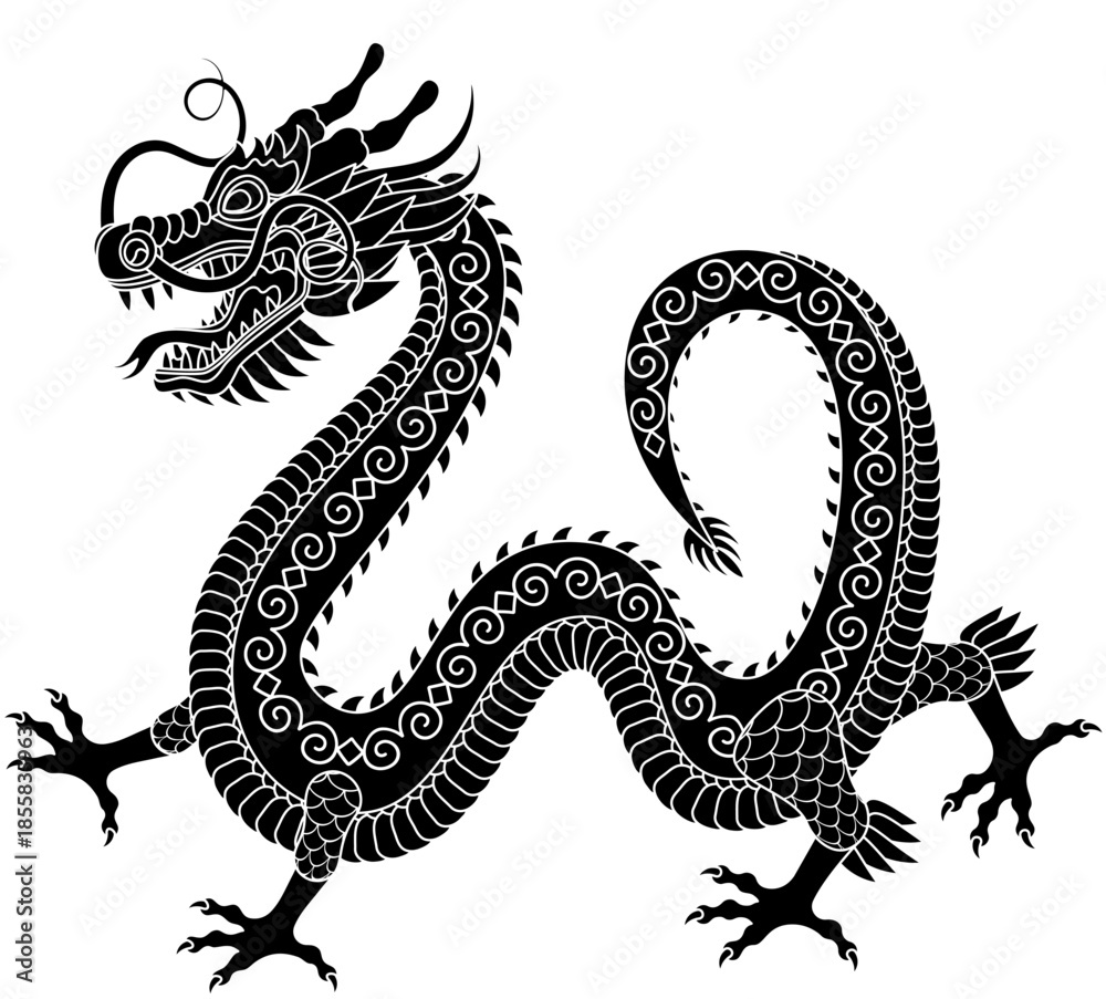 Fototapeta premium chinese_dragon_02_outline_black_white.eps