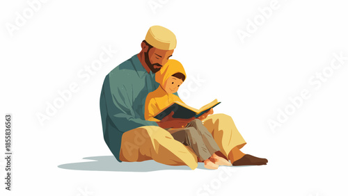 Father and Child Reading Together in a Peaceful Setting