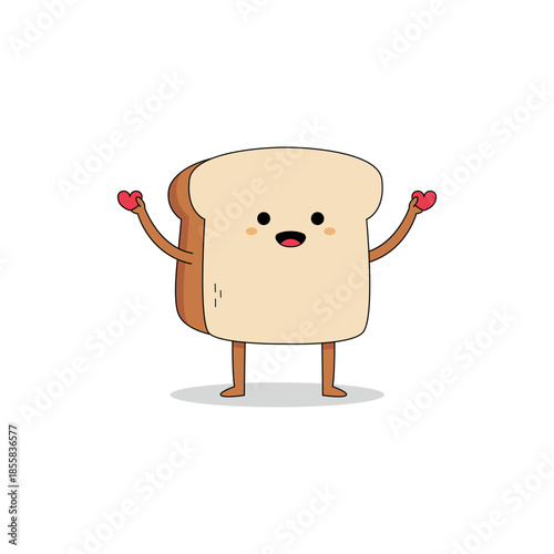 Cute bread slice cartoon character spreading love doodle