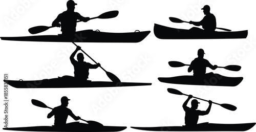 Kayaker, Kayaking, Canoe, Paddling, Sport, Water, Recreation, Adventure, Exercise, Training, Outdoor, Vector, Silhouette, Lake, River, Canoeist person, Water 