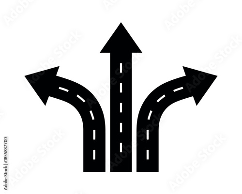 An illustration of three black arrows pointing in different directions on a white background.