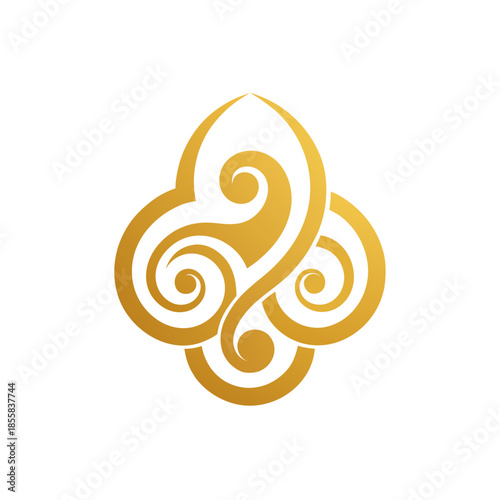 Golden swirls ornate decorative element on transparent background