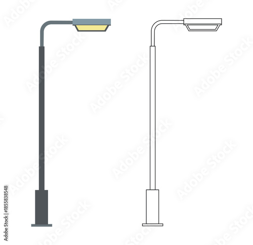 Street Light Pole Vector. Modern Outdoor Lamp Post Illustration in Color and Outline