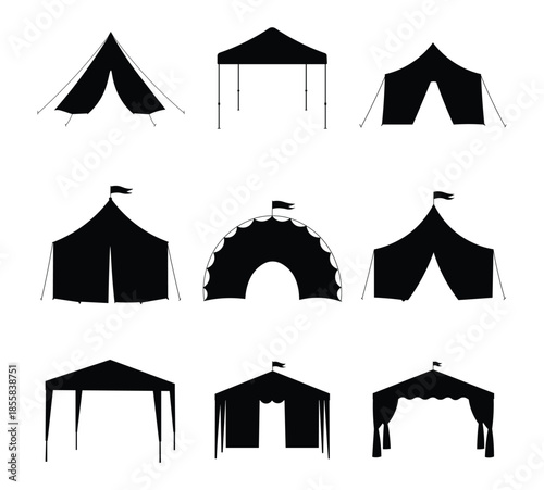 Tent Silhouette Vector Set – Camping, Circus, Canopy and Event Tents Collection