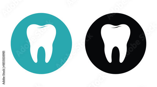 Tooth Icon Vector Set – Dental Care, Dentist Symbol in Color and Black Silhouette