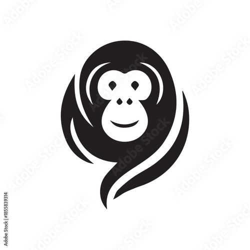 Abstract black and white orangutan head stylized logo