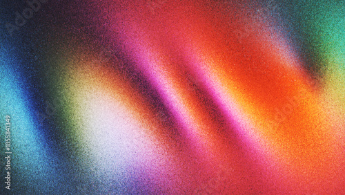 Soft colorful grainy gradient background with flowing waves of vibrant tones created from thousands of individual dots. Expressive multicolor gradient with soft waves and trendy grainy noise effect