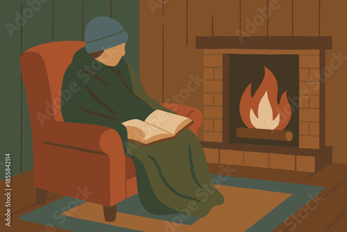 Speech cream wrapped labels no cohesive armchair cozy green icon fireplace reading