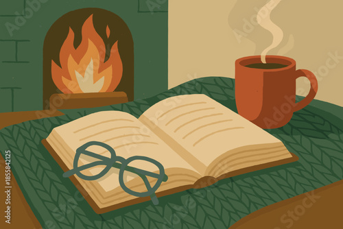 Icon reading vector tones fireside textured illuminating typography red no cozy texture