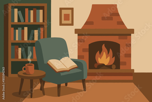 Flickering icon fireplace letters white open characters muted punctuation cozy vector reading