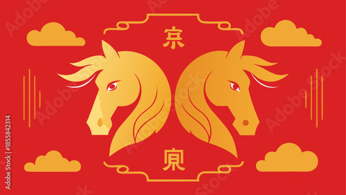 Golden horses in traditional design