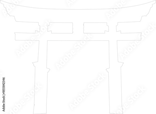 Simple Vector Outline of Traditional Japanese Torii Gate for Shinto Shrine Entrance Icon Design