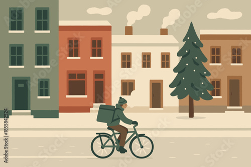 Vector pastel city winter snowy cream icon cycling text bubbles blue no