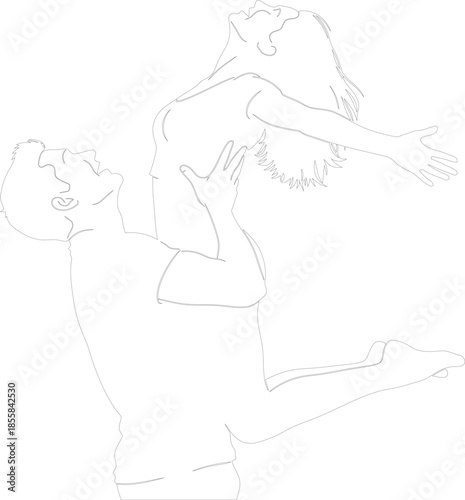 Couple Dance Lift Continuous Line Drawing Minimalist Vector Illustration