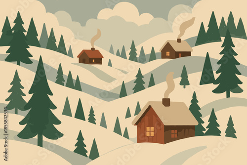 Serenity layering no soft icon rising chinese snowy bubbles vector village text