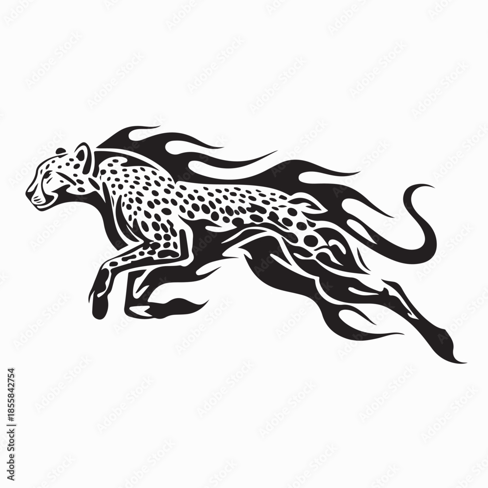 Fototapeta premium Fire Leopard Illustration Logo Vector Isolated on White Background