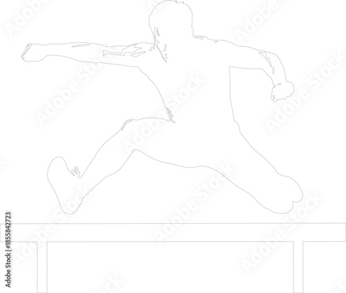 Hurdler Athlete Jumping Over Hurdle Outline Vector Graphic Illustration
