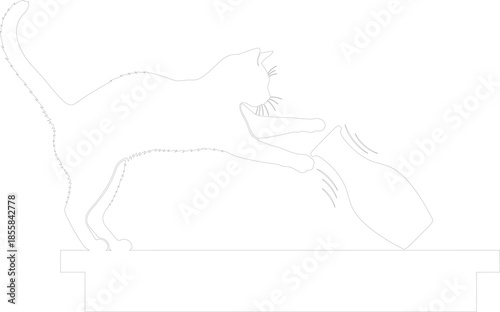 Playful Cat Pushing Object Minimal Line Art Outline Drawing