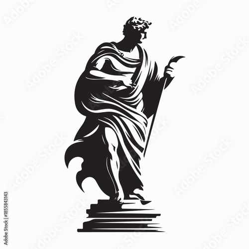 A majestic Statue of a Roman God Depicting Strength and Power Silhouette Vector
