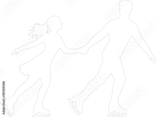 Figure Skating Pair Outline Vector Illustration Couple Holding Hands Ice Skaters Silhouette Graphic