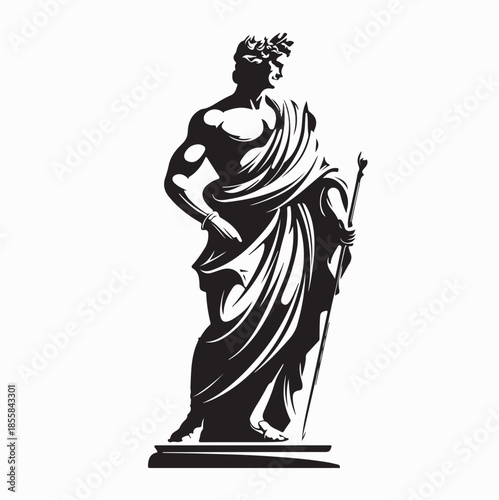 A majestic Statue of a Roman God Depicting Strength and Power Silhouette Vector