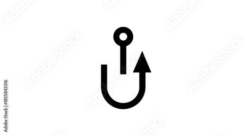 Minimalist black line icon featuring an upward arrow emerging from a hook shape, symbolizing upload, data transfer, or a fishing concept.