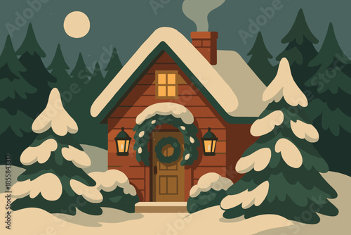 Vector bubbles cottage reflecting text simplicity muted serenity no paper icon red