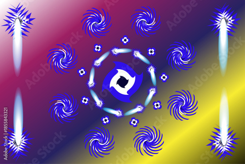 Abstract swirling blue shapes on gradient background