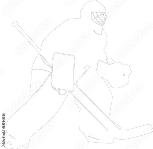 Hockey Goalie Stance Line Art Vector Outline Drawing Goaltender in Ready Position